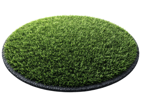 PNG of Lush green artificial grass mat with a round, textured border, perfect for outdoor decorations or landscaping.