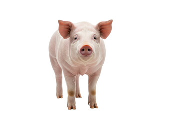 Obraz premium a healthy mature domestic pig standing proudly, wet snout and alert dark eyes, against a seamless pure white studio background with abundant copy space. concept of agricultural excellence
