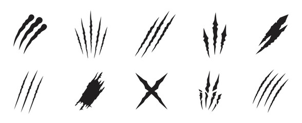 Animal claw scratches mark set.