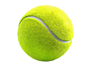 PNG of A vibrant yellow tennis ball with a smooth white seam, perfect for a dynamic game on the court.