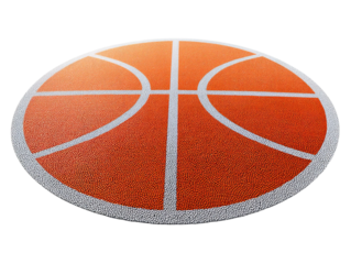 PNG of A vibrant orange basketball on a textured surface, highlighting its intricate details and lively colors.