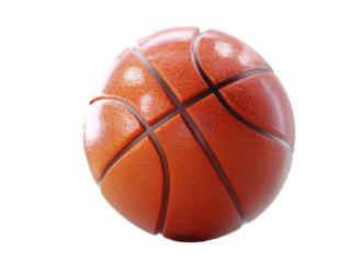 PNG of A close-up of an orange basketball with textured surface details, emphasizing the stitching and grooves.