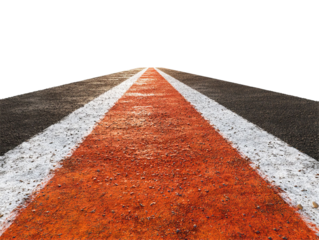 PNG of A striking perspective of a road with vibrant orange and white stripes, leading towards a bright horizon.