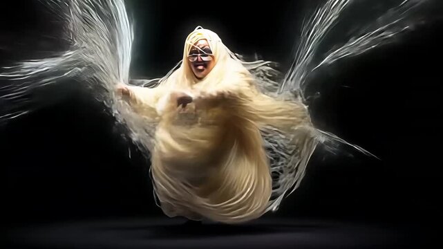 Creative Expression and Gender Fluidity in Dramatic Stage Performance: Vibrant Colors, Unique Hairstyles, and Extravagant Costumes in an Artistic Photo Shoot