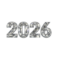 Crystal Clear Numbers 2026 Sparkling With Light on Gray Background