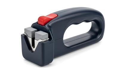 A high-quality studio close-up of a manual handheld ice skate sharpener isolated on a pristine white background