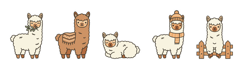 Cute funny cartoon lama character.