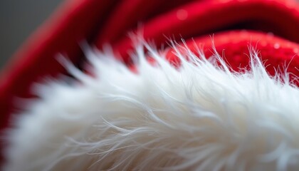 Close-up of fuzzy white trim on red Christmas Santa hat  