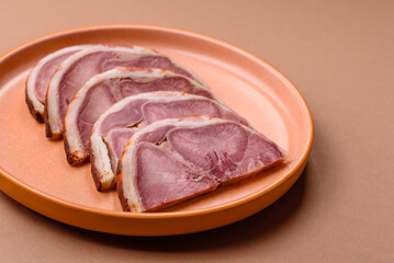 A meat roll made from pork or beef tongue slices with spices. Tongue roll