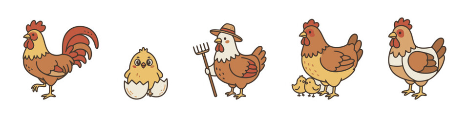 Cartoon chicken set