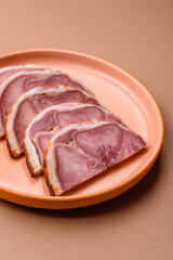 A meat roll made from pork or beef tongue slices with spices. Tongue roll