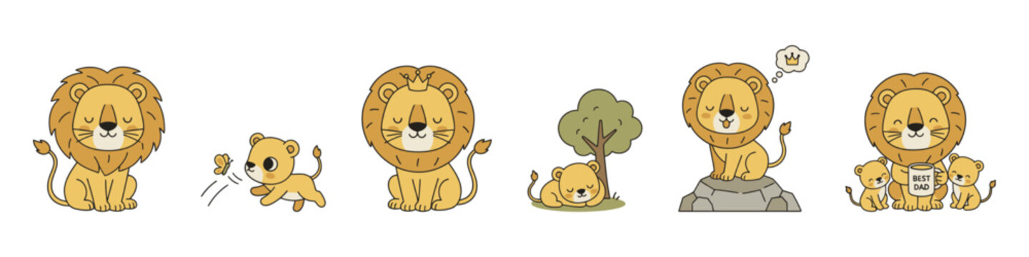 Cartoon lion cubs set