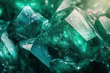 Raw emerald mineral specimen, macro green gemstone texture, natural crystal close-up