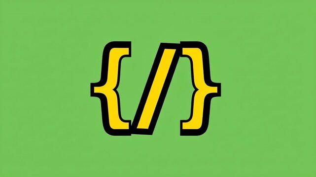 A minimalist graphic design featuring yellow curly braces with black outlines on a vibrant green background, symbolizing code or data