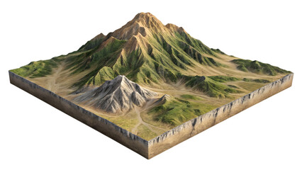 Isometric mountain landscape terrain cross section geology map for game design and visualization on transparent background