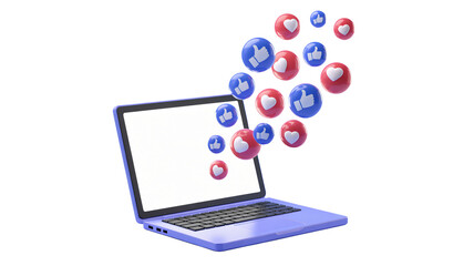 Laptop gaining social media popularity with likes and heart reactions