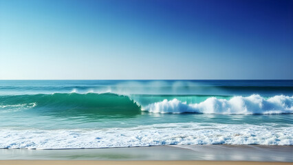 Ocean wave cresting under a clear blue sky capturing coastal scenery