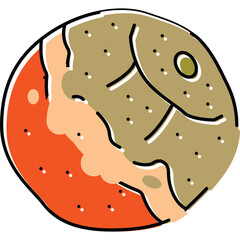 Stylized Illustration of a Textured Planet with Reddish Orange and Earth Tones Against a Transparent Background