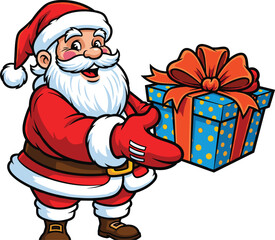 Santa, Christmas, cartoon, gift, holiday, festive, present, winter, celebration, cheerful, illustration, character, Xmas, blue, joy