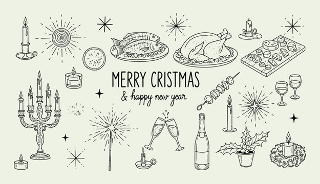 Hand drawn christmas and new year celebration elements