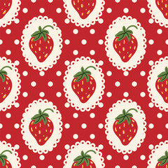 Vintage red seamless pattern with strawberry and polka dot for print fabric wallpaper wrapping paper