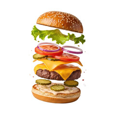 Deconstructed Cheeseburger With Lettuce Tomato Onion Pickles and Sesame