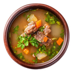 Caldo de res beef and vegetable broth in deep ceramic bowl