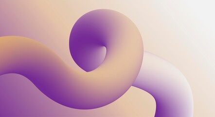 A wavy 3D ribbon curl. Line, stripe shape, form in light beige, purple lavender, white smooth gradients, twisting dynamically across a smooth, bright toned background. Futuristic web design. Knot.