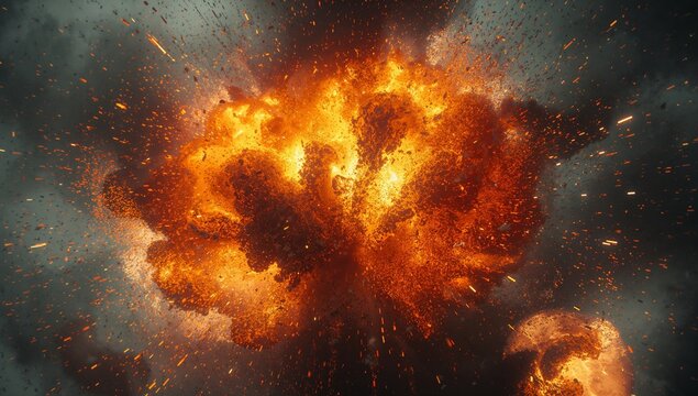 Fiery Explosion with Sparks and Debris, blast, bom