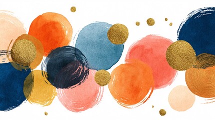 Abstract colorful brush strokes with gold accents on white background