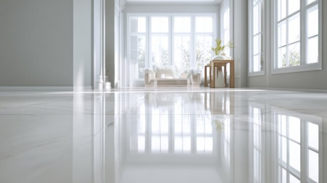 Clean and Shiny Floors Create an Inviting Home Interior With Polished Reflections and a Bright Space for Your Products