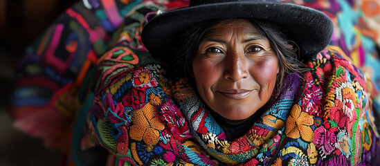 Colorful Traditional Andean Portrait of Indigenous Woman