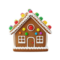 Decorated Gingerbread House with Colorful Candies and Frosting