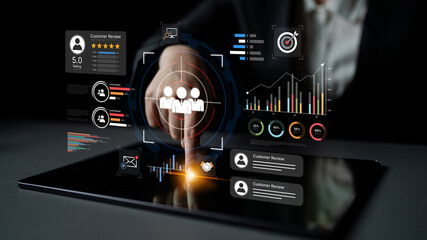 A dashboard for customer relationship management (CRM). The data analysis and market research help...