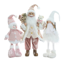 Cute figures of Santa Claus, snowman and fairy isolated on white. Merry Christmas and Happy New Year