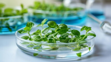 Petri dish with green leaves symbolizing growth in eco friendly biotechnology innovation