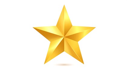 Glossy golden five-pointed star with soft shadow, isolated on a white background