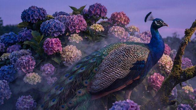Pretty peacock bird on the garden