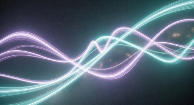 Abstract swirling neon light trails in purple and teal - Powered by Adobe