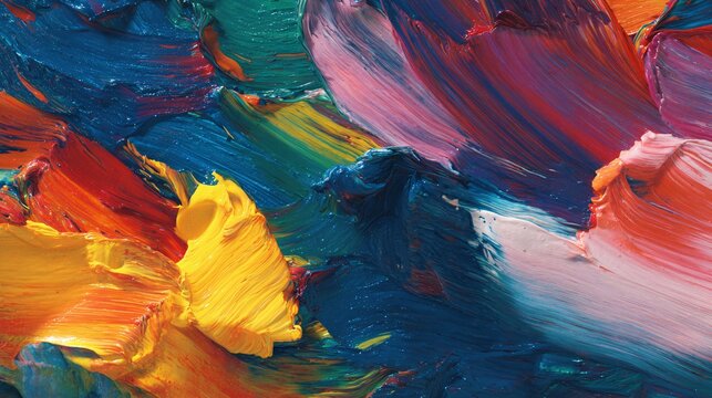 Close-up of colorful abstract oil painting brush strokes on canvas