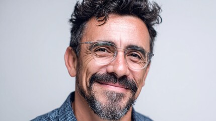 Obraz premium Portrait of Friendly Middle-Aged Man Smiling with Glasses and Beard