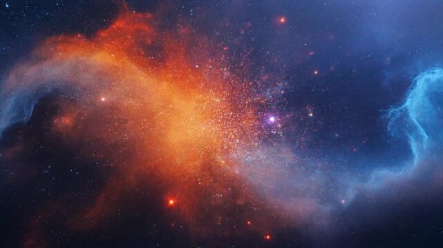 Fiery orange and icy blue nebula collision in ultra-realistic 8K cosmic loop animation
