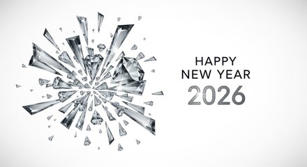 Happy new year 2026 sparkling diamond explosion abstract design