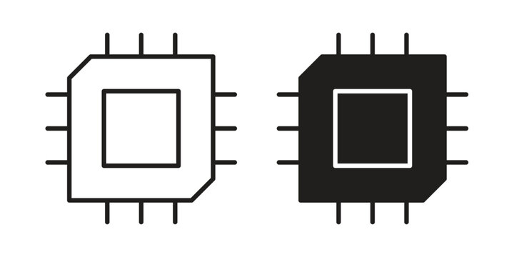 Computer microprocessor icons. Black and White Vector Icons. can be used web and mobile