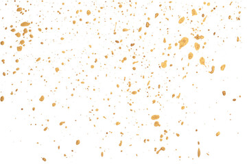 Art gold acrylic smear brush stroke chaos painting dot blot . Abstract drop stain isolated on white background.