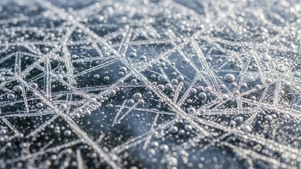 Frozen abstract ice surface with patterns and bubbles for winter textures and nature details