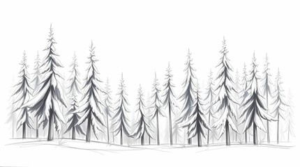 Fototapeta premium Illustration of a hand-drawn sketch of a winter wonderland forest.