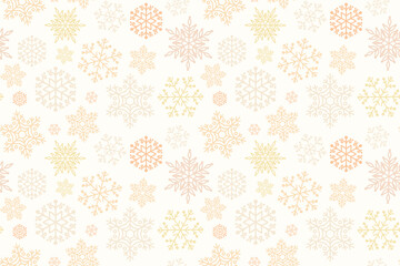 Golden snowflakes seamless pattern on white background. Flat gold festive snowflakes pattern for textile, wrapping paper