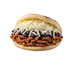 Delicious Arepa stuffed with shredded beef and black beans topped with