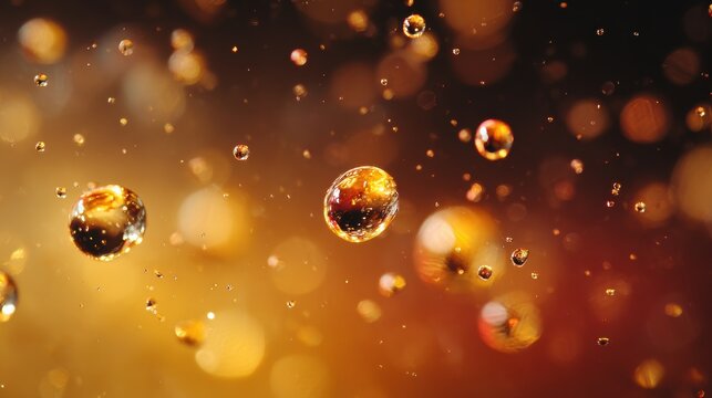 Stunning golden bubbles floating in liquid create a mesmerizing effect perfect for luxury branding, beverage promotions, and captivating product visuals